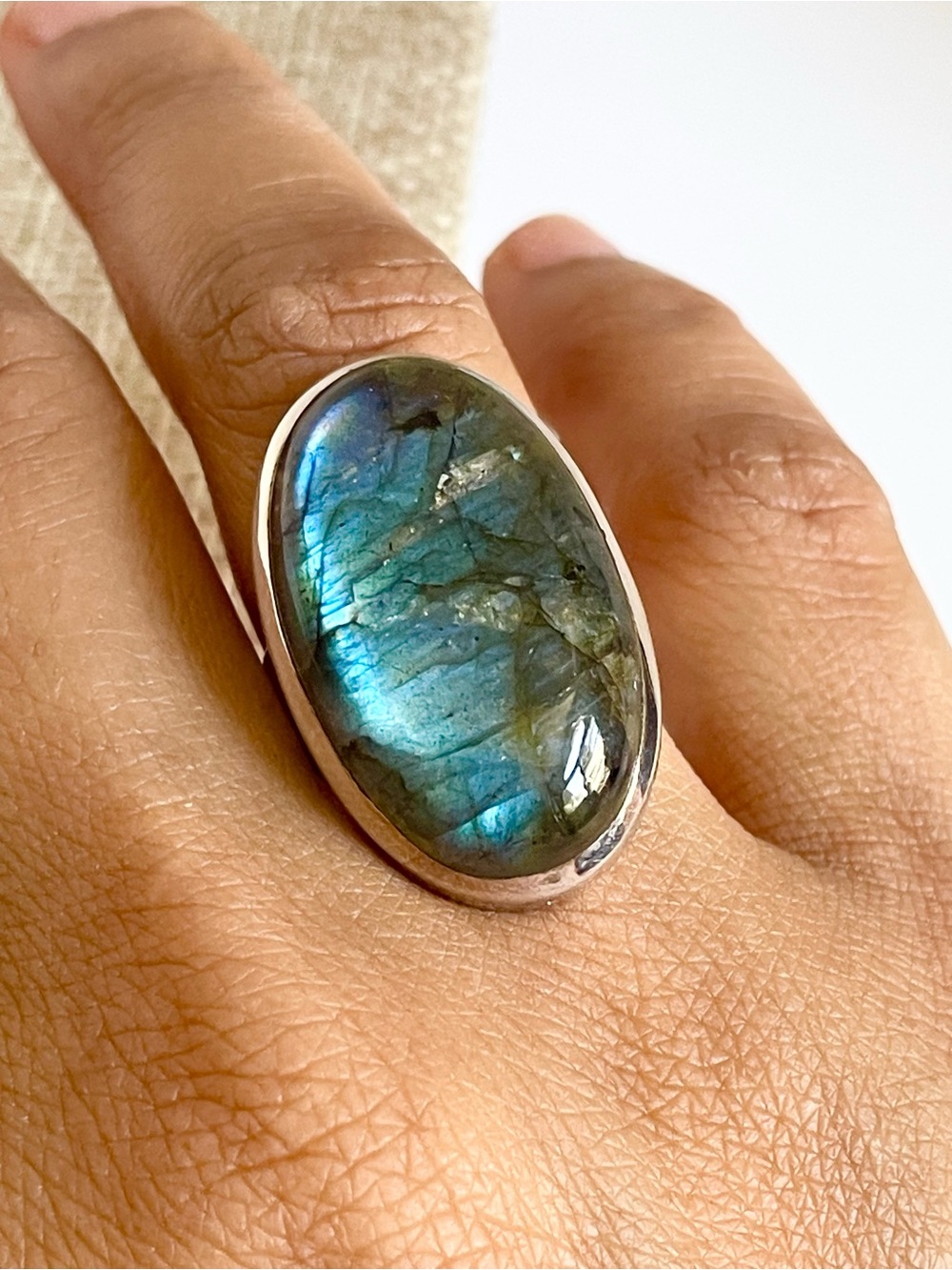 Statement Ring - Natural Labradorite -925 Sterling silver sizes  (US 8)